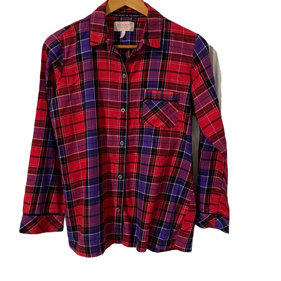 Victoria's Secret 2 Pc Pink & Purple Buffalo Plaid Pajama Set Women's Small - Picture 2 of 9